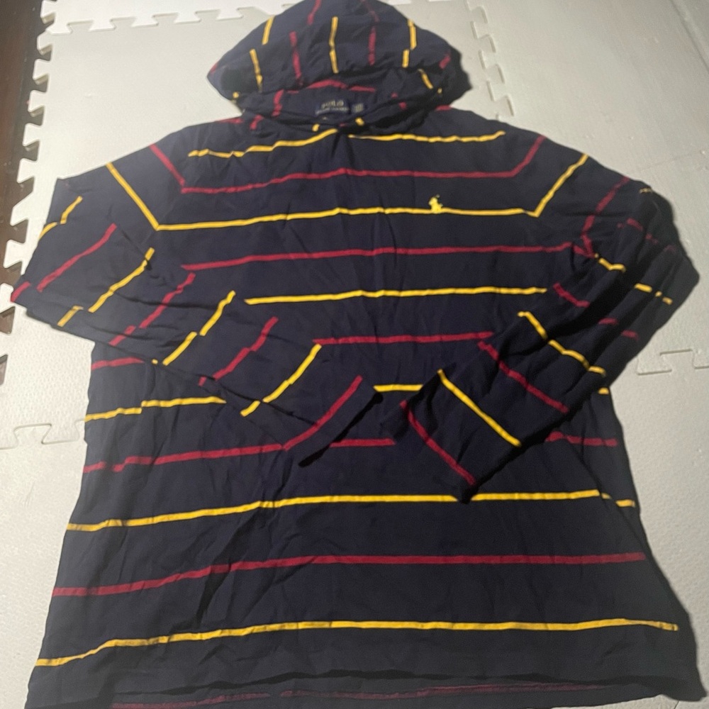 Ralph Lauren Navy Hoodie with Red and Yellow Stripes
